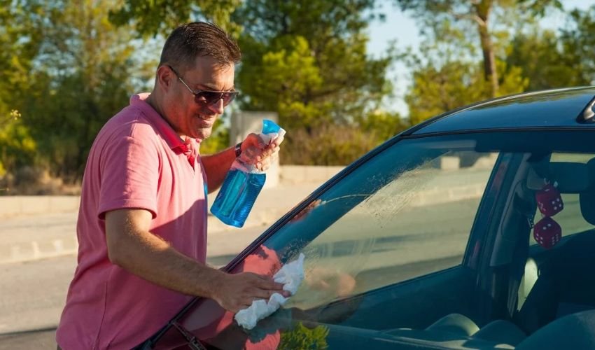 Apply Cleaner To The Windscreen